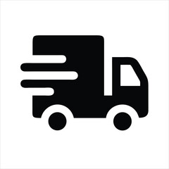 Fast shipping delivery truck flat icon silhouette on white background