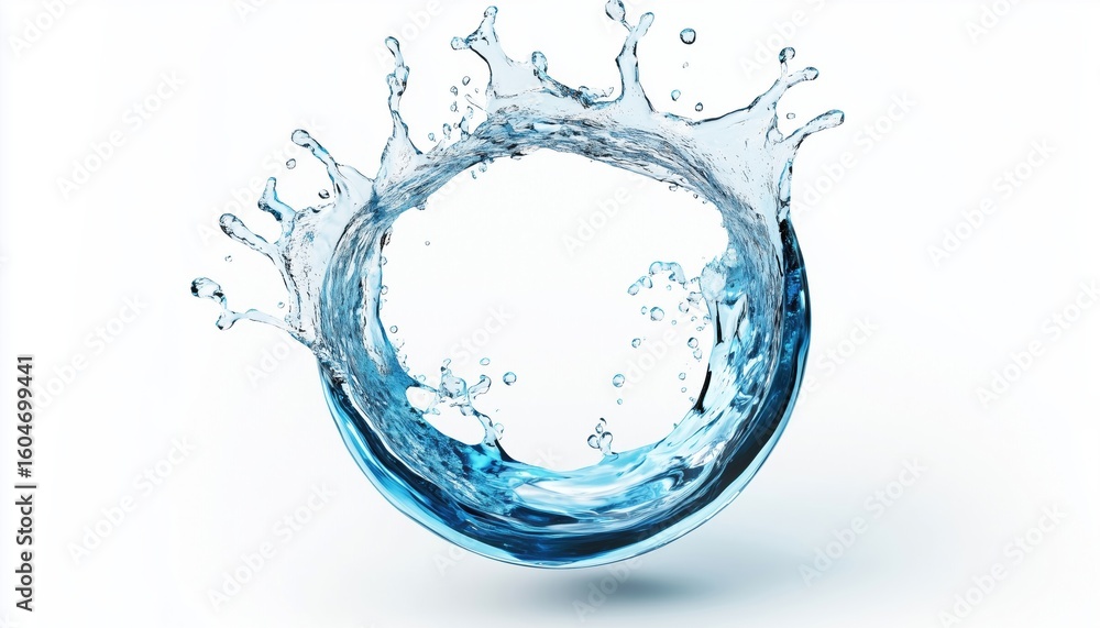 Poster circular water splashing design on white background with round shape concept. simple and elegant gra