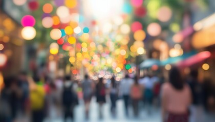 Vibrant Downtown Street Festival: A Blurry Vision Of Festive Excitement, Packed With People And Energetic Activities. Decorations Saturate The Scene.