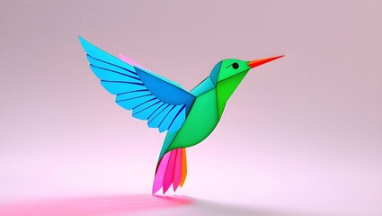 Fototapeta premium Rainbow Hummingbird Kirigami – Intricate Paper Sculpture