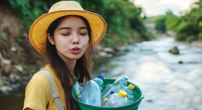Students volunteer for environmental cleanup at local river to combat pollution on Earth Day