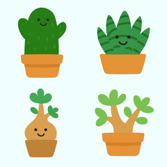 Cute Kawaii Succulent and Cactus Vector Set in Pots II