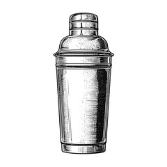 Classic cocktail shaker in cylindrical shape with reflective metal finish  