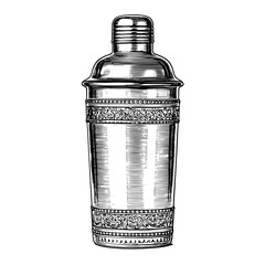 Classic cylindrical cocktail shaker made of reflective metal  
