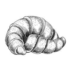 Croissant pastry illustrated with detailed line art design  