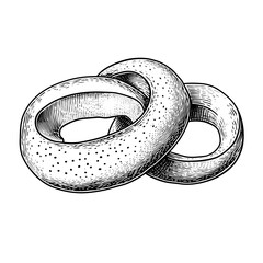 Hand-drawn illustration of two intertwined bagels on white background  