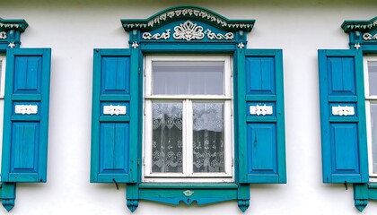 Traditional blue windows on a white building