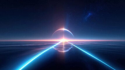 Cosmic Sunrise Over a Futuristic Sea