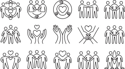 People embracing hearts and hands teamwork unity