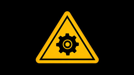 Obraz premium Warning sign with a cogwheel symbol indicating technical caution on a black background