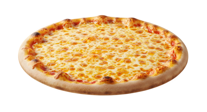 A full view of a freshly baked cheese pizza on black backdrop    .ai generative, transparent background, white background. isolated on white background