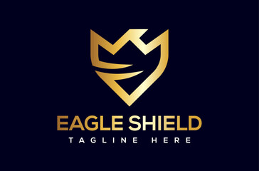 Eagle Shield Logo, Golden Shield Security Logo Design, phoenix shield line logo, eagle wings logo, private investigation monogram Vector Icon Symbol Silhouette Illustration brand secure company