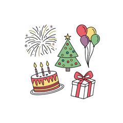 Christmas holiday celebration with decorated tree gifts and cake festive winter party vector illustration