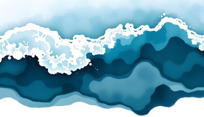Abstract watercolor painting of ocean waves, depicting shades of blue and white foam.