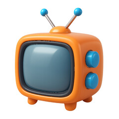 Orange cartoon television with blue accents seen transparent background