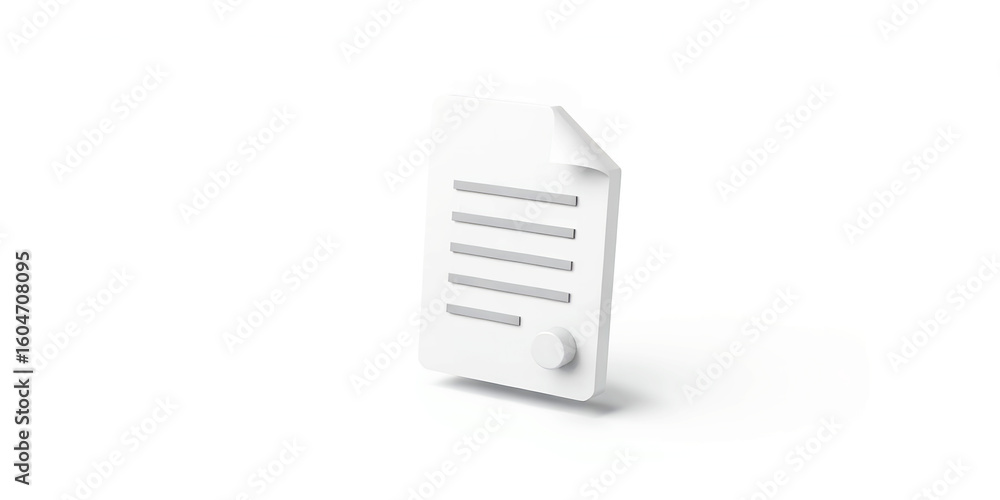 Poster a minimalist render of a white document with lines and a seal on a white isolated background