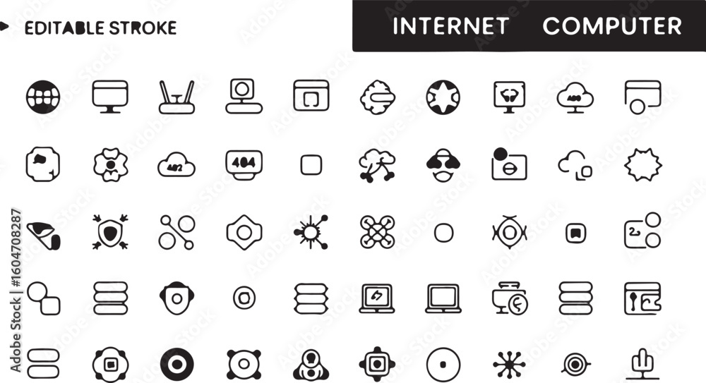 Fototapete Internet and Computer Vector Icon Set Editable Stroke Design Elements for Modern Web Applications and UI UX Development
