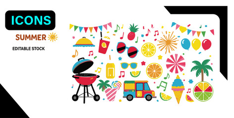 Happy Summer – Flat Kawaii Beach Icons Set