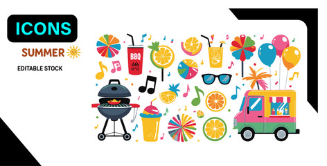 Happy Summer – Flat Kawaii Beach Icons Set