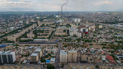 Obraz premium Aerial cityscape view of Bishkek capital of Kyrgyzstan at sunset 
