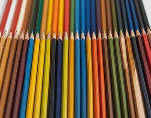 Fototapeta premium Vibrant collection of sharpened colored pencils arranged in rows