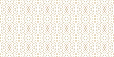 Luxury vector floral seamless pattern in oriental style. Gold and white texture with small outline flowers, leaves, diamonds. Abstract geometric background. Arabesque ornament. Golden repeated design