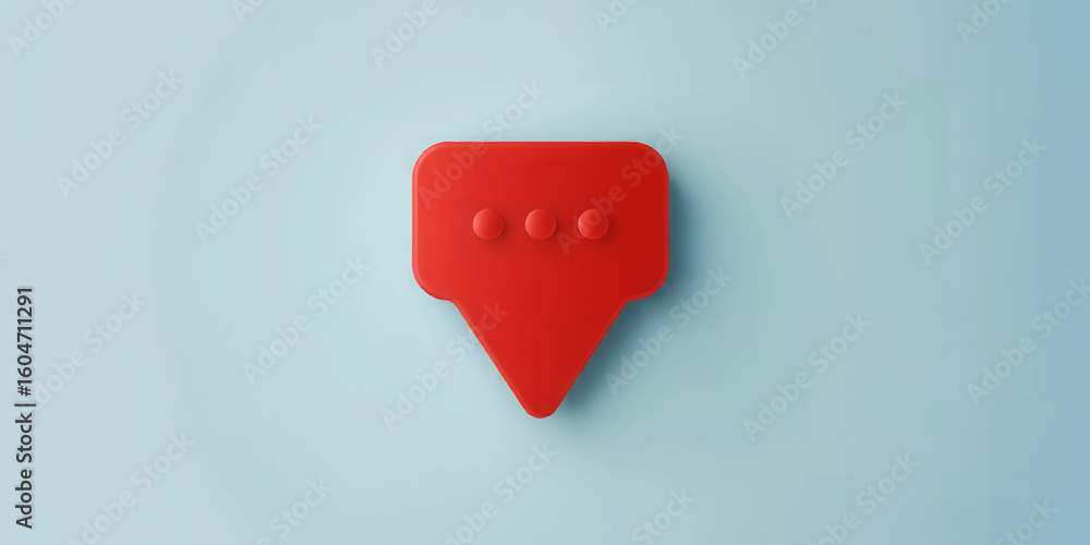 Poster a simple close up of a red speech bubble icon on a light blue background with three dots inside