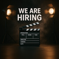 Film Production Hiring Announcement with Clapperboard and Studio Lighting