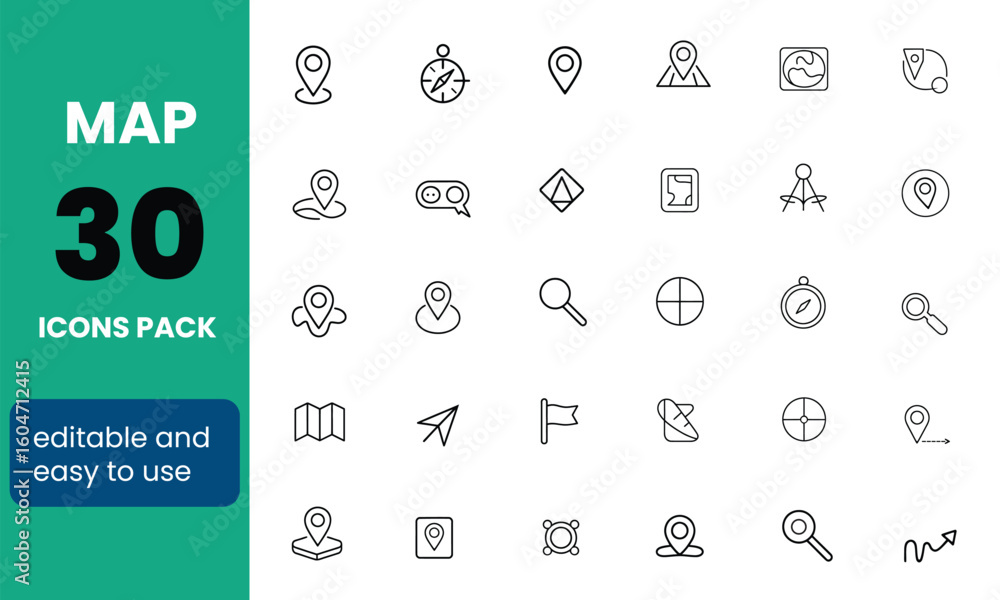 Poster minimal line icons of navigation, gps, and map elements