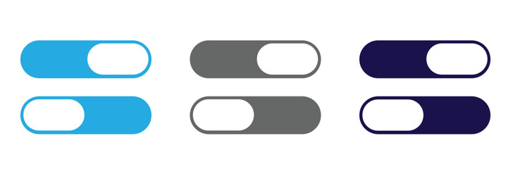 On and off toggle switch buttons in material design. A set of modern switch buttons for UI elements, apps, and websites. Clean and minimal vector illustration.