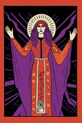 The high priestess illustration background colorful.