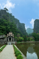 Bich Dong Pagoda complex and landscape in Ninh Binh, Vietnam. Sacred and ancient temple in Ninh Binh, Vietnam
