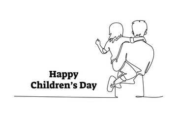 Children day concept. Single line draw design. Vector graphic illustration