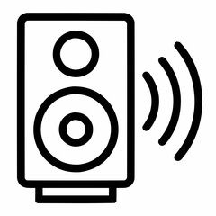 Speaker. Simple rectangular speaker with sound waves radiating outward. Three curved lines represent audio output