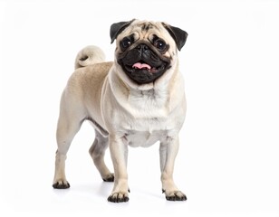 Obraz premium Cute Pug Dog Standing on White Background