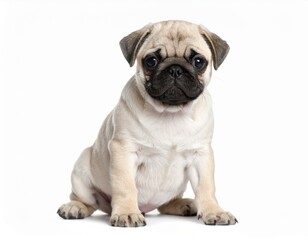 Obraz premium Cute Pug Dog Standing on White Background