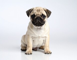 Cute Pug Dog Standing on White Background
