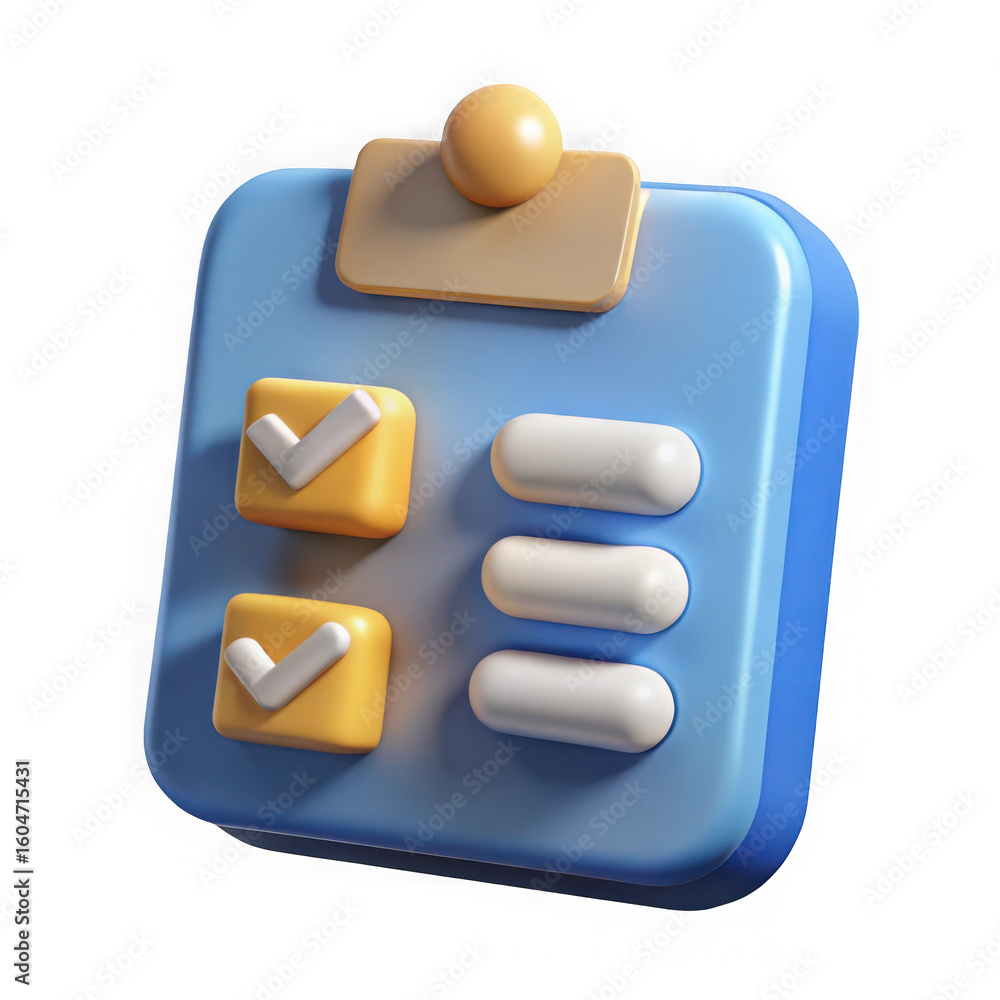 Aufkleber 3d checklist icon with checkmarks and to do list items isolated on transparent background