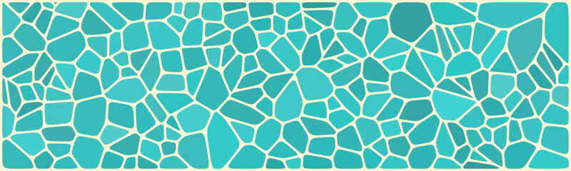 A seamless turquoise mosaic pattern made of irregular geometric shapes with light outlines, creating a modern, abstract, and refreshing tiled design.

