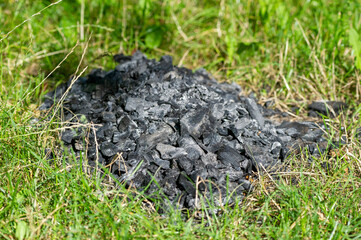 wood ash on the grass