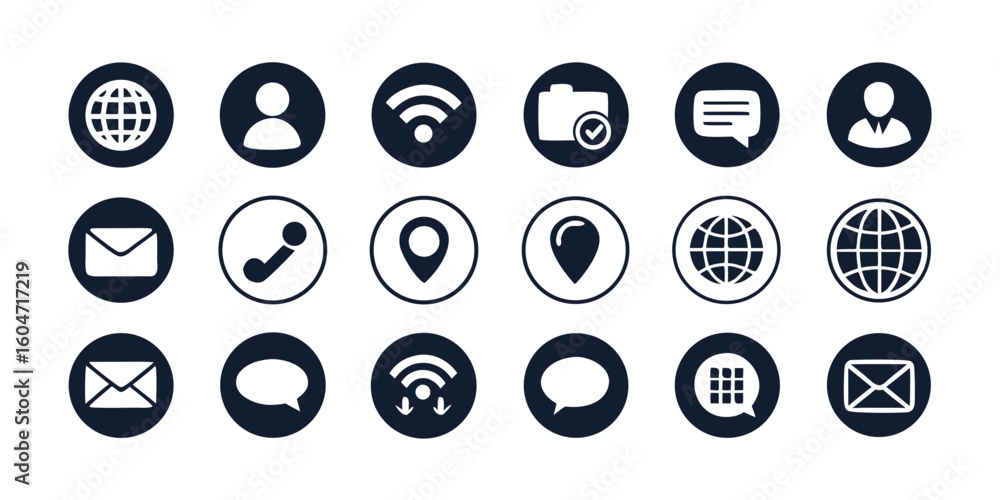 Poster various black and white icons showcasing different symbols, including geometric shapes and everyday 