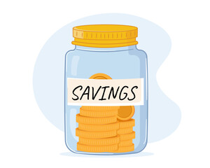 money jar for saving money, financial planning, investment vector illustration