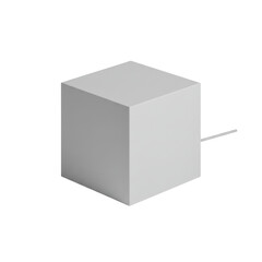 Fototapeta premium Minimalistic white cube with a protruding wire, set against a plain background, ideal for abstract design