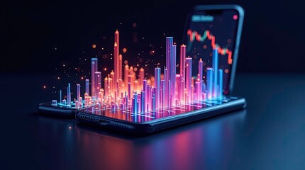 Professional Tablet Showcasing Vibrant 3D Bar Charts, Detailed Pie Graphs, and Comprehensive Data Visualizations for In-Depth Business Analysis, 3d render