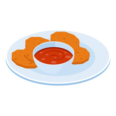 Grilled Patties with Sauce or  Aloo Tikki isometric Concept,  breaded cutlet or  croquettes and Dip vector design, Oriental cuisine symbol, Top dishes recipes Sign, Food exploration illustration 