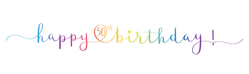 HAPPY 50th BIRTHDAY! colorful vector brush calligraphy banner with swashes