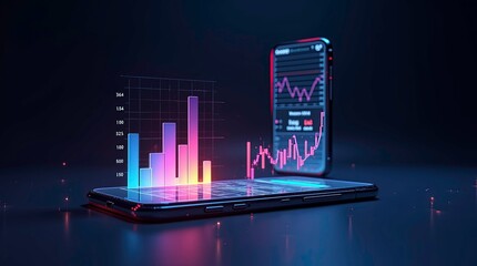 Professional Tablet Showcasing Vibrant 3D Bar Charts, Detailed Pie Graphs, and Comprehensive Data Visualizations for In-Depth Business Analysis, 3d render