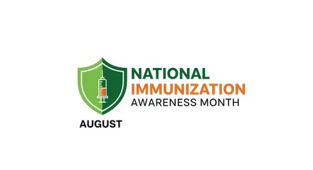 green and orange shield design with syringe icon representing national immunization awareness month in august. health promotion, vaccination reminder, educational poster, banner.
