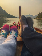 Relaxing Boat Ride with Scenic Lake and Mountains View