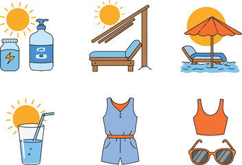Summer Vacation Pixel Art Icons Collection